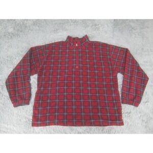 Sun River Sweater Mens Medium Red Blue Plaid 1/4 Zip Up Mock Neck Pullover